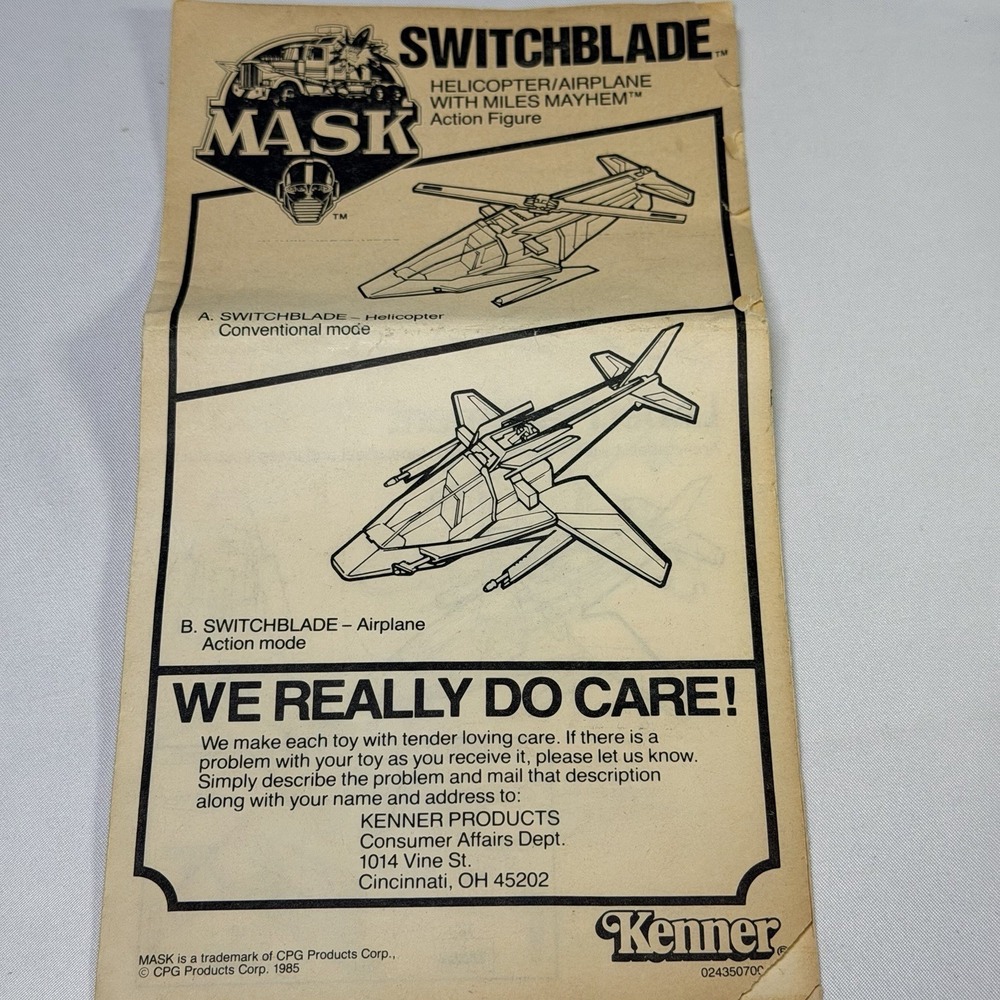 Vintage Kenner MASK M.A.S.K Switchblade Instruction Manual Pamphlet Brochure